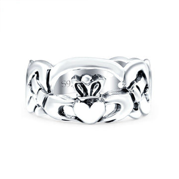 Claddagh Oxidized Band Solid 925 Sterling Silver Thumb Ring (10mm)